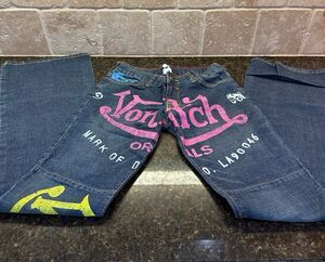 Vintage Y2K Original Von Dutch Low Rise Jeans Graphic Flare EUC Size 26